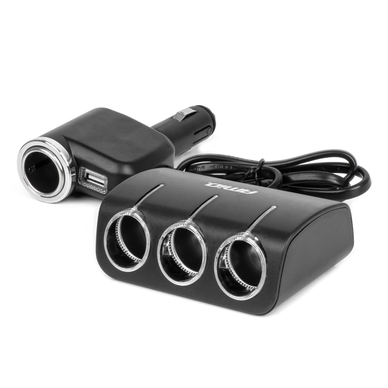 Rozdvojka zapaľovača 3-vývod. + USB 80cm kábel AMIO
