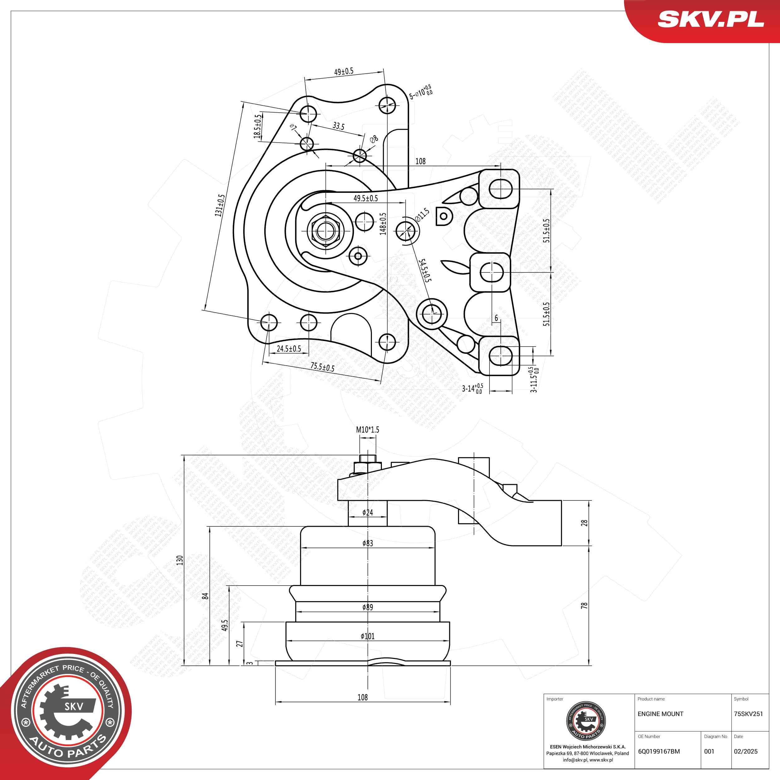 Uloženie motora predné Škoda Fabia 1.4/55,59,63kW SKV
