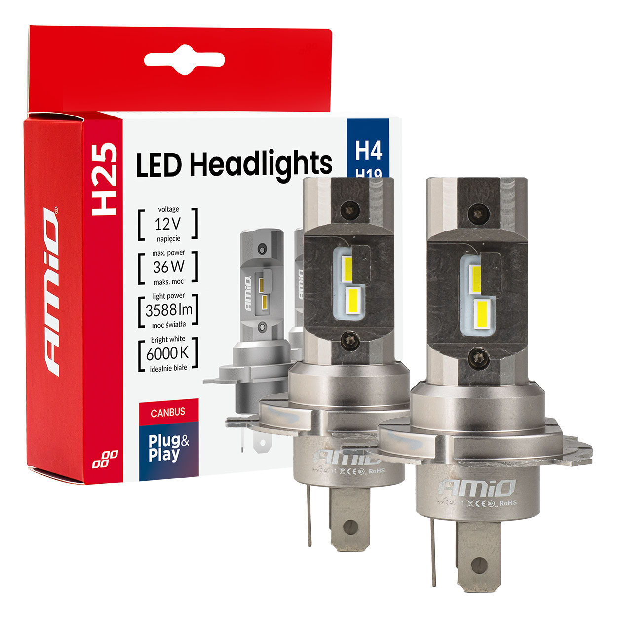 Žiarovka LED AMIO H4/12V Hybrid 2-ks