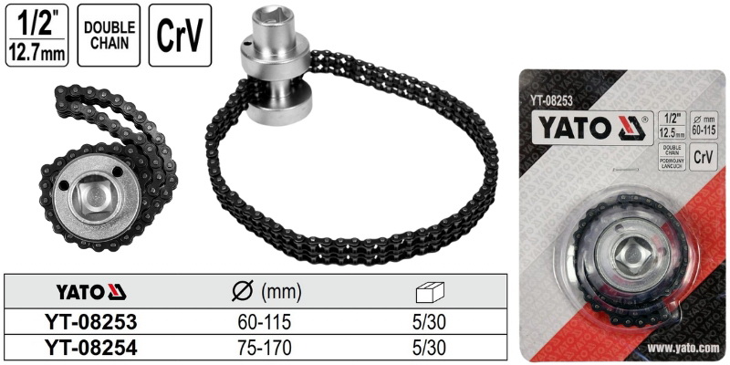 Sťahovák olejového filtra reťazový 75-170mm YATO
