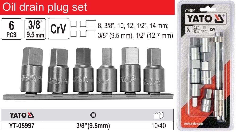 Sada kľúčov olejovej vane  6-ks 3/8 YATO 